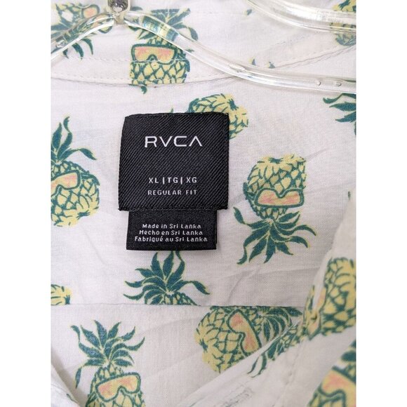 RVCA Shirt Mens XL Button Up White Pineapple Print Short Sleeve Casual Tropical - Picture 5 of 6